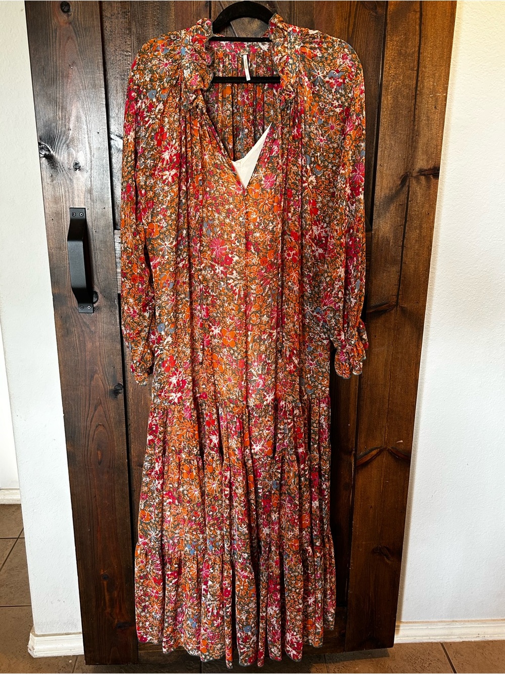 Boho Free People Floral Long Sleeve Midi Dress - Rust Multi - Picture 2 of 8